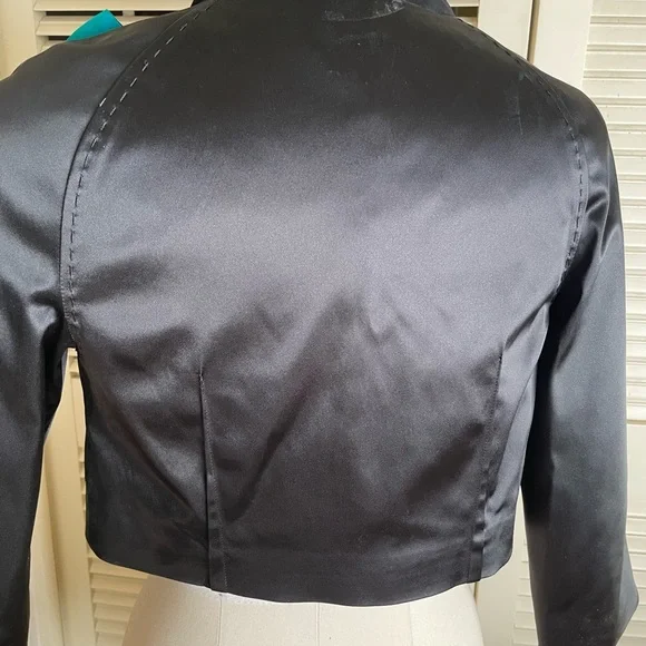 Maria Grazia Severti black taffeta shirt jacket with green accentbow